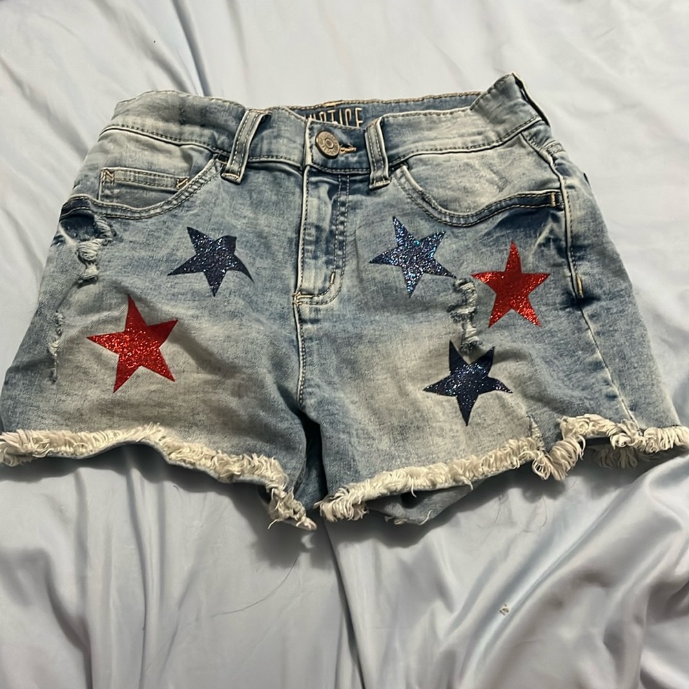 Justice red white and blue star Jean shorts